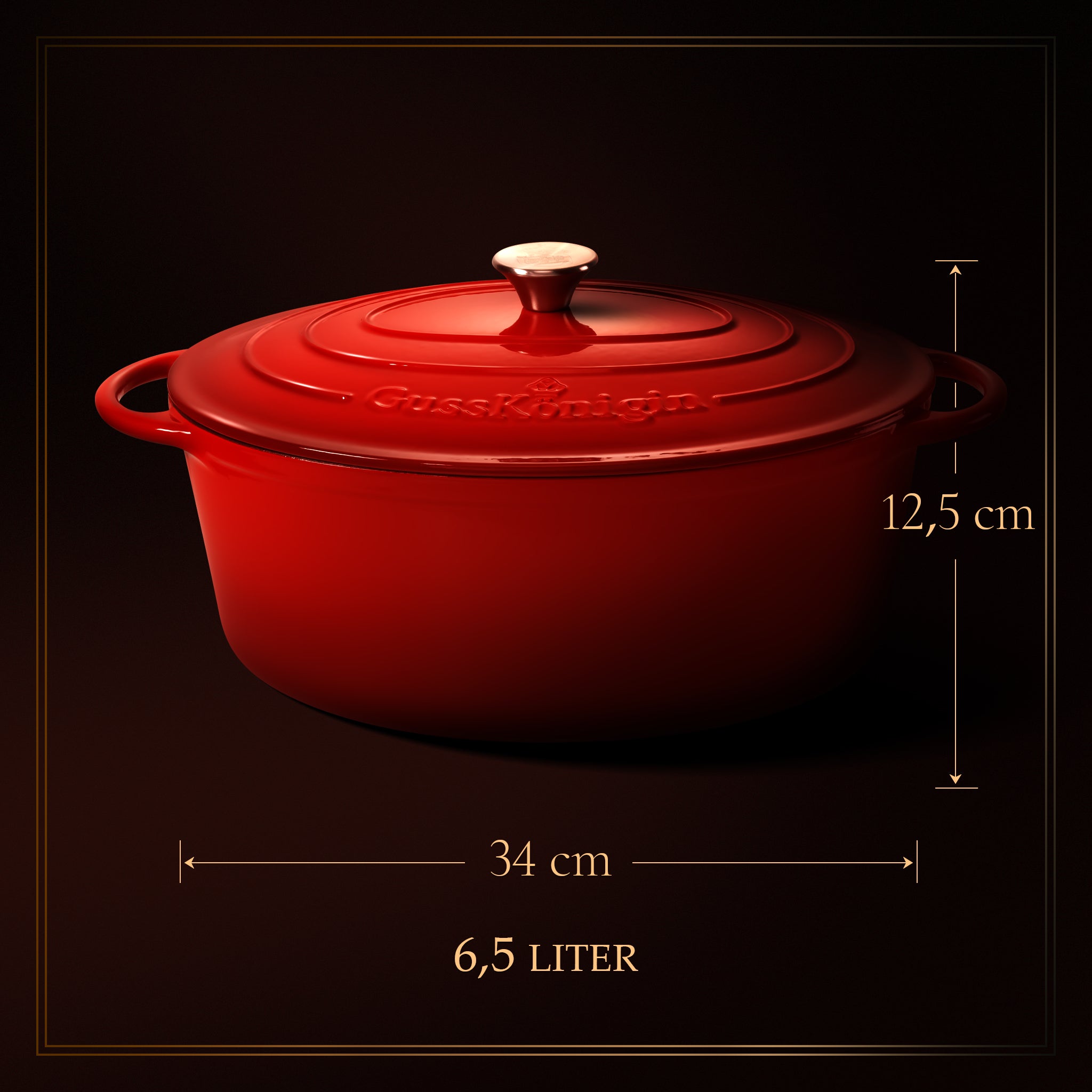 GUSSKÖNIGIN Ovaler Bräter Gusseisen – Gusseisen-Topf & Schmortopf mit Deckel inkl. Zubehör