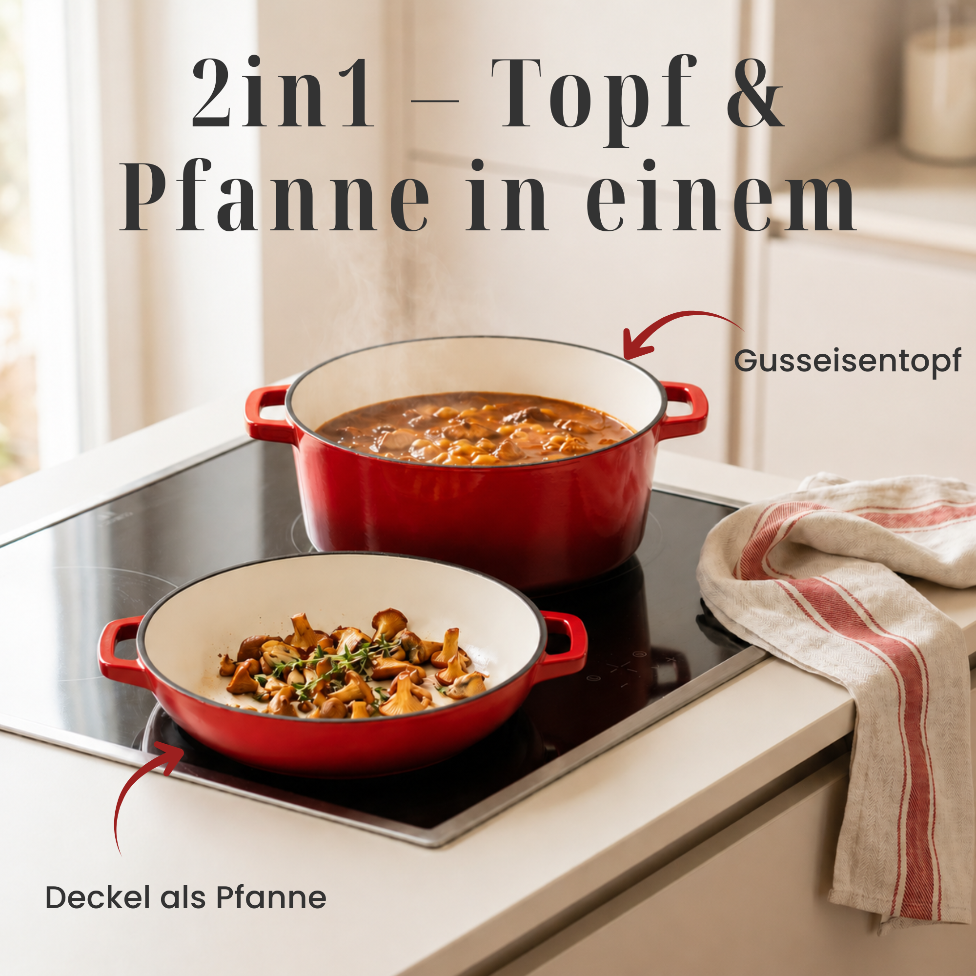 Runder Gusseisen Bräter / Dutch Oven + Zubehör - Schmorgerichte die begeistern. Ein Leben lang.