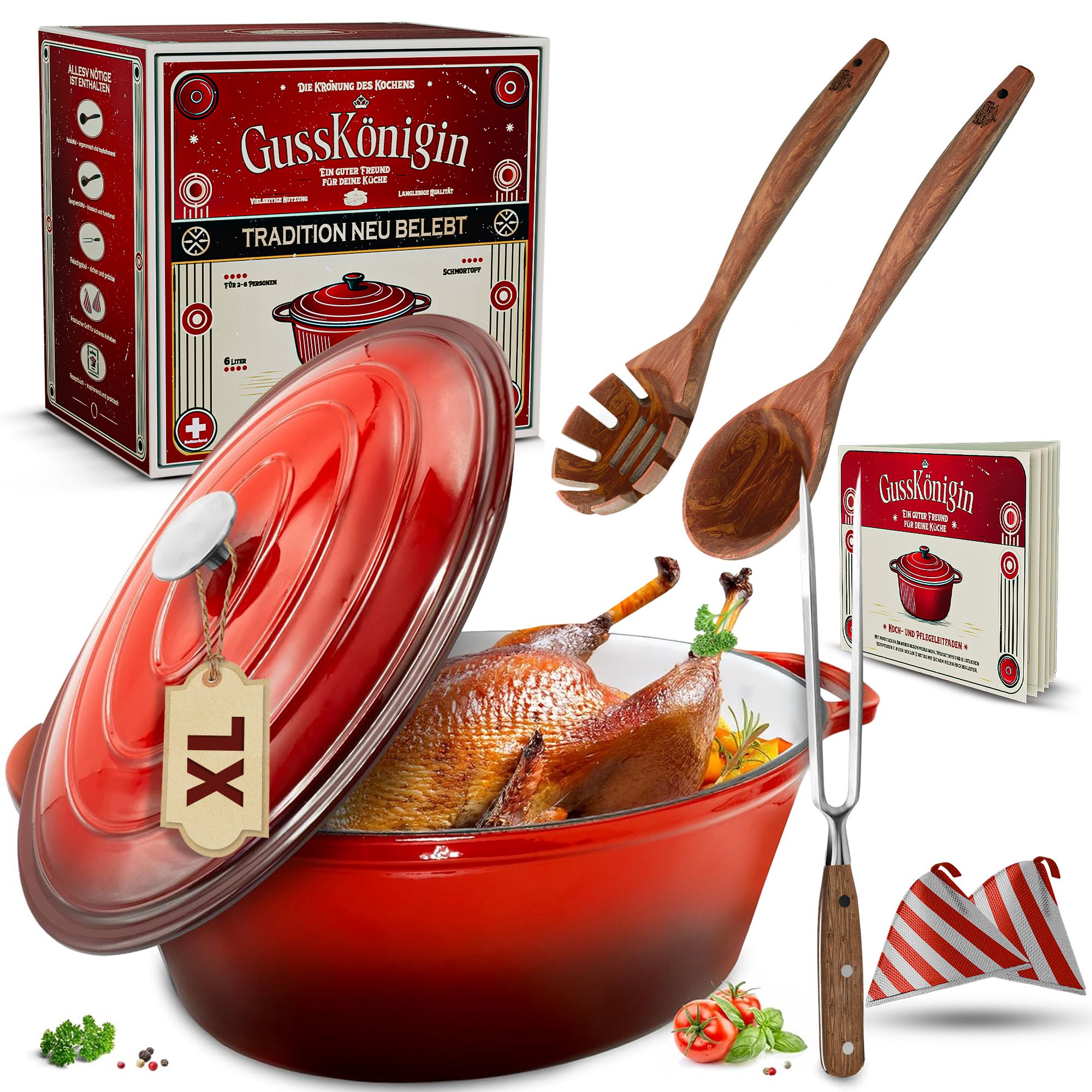 Gusskoenigin XL Oval-Set mit Braten-Zubehör