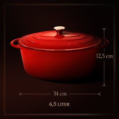 GUSSKÖNIGIN Ovaler Bräter Gusseisen – Gusseisen-Topf &amp; Schmortopf mit Deckel inkl. Zubehör