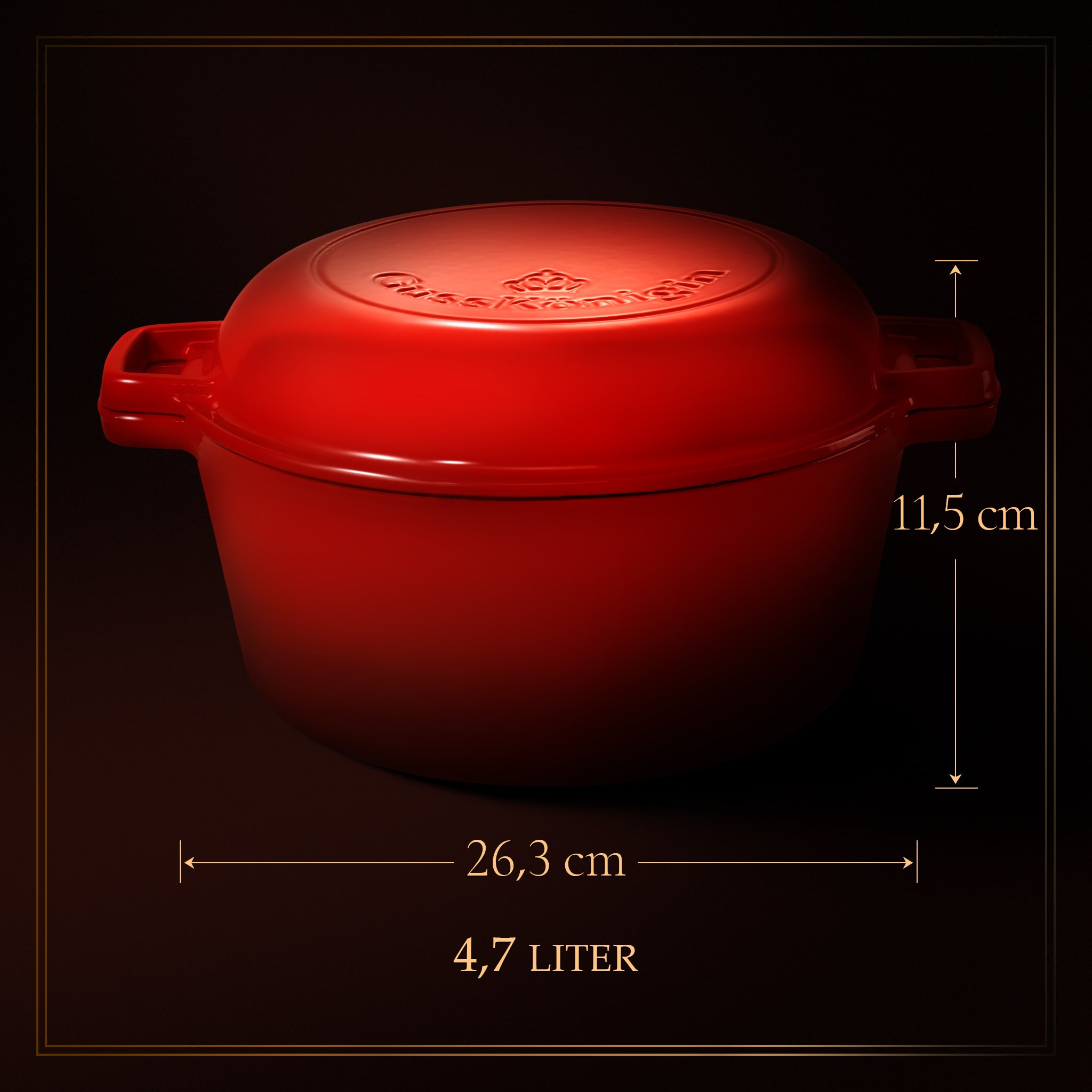 GUSSKÖNIGIN Runder Gusseisen Bräter – Dutch Oven &amp; Emaille Schmortopf mit Deckel inkl. Zubehör