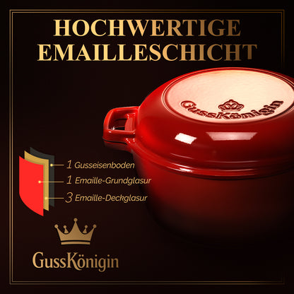 GUSSKÖNIGIN Runder Brottopf – Gusseisen-Topf zum Brotbacken mit Deckel inkl. Zubehör