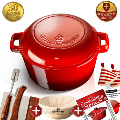 GUSSKÖNIGIN Runder Brottopf – Gusseisen-Topf zum Brotbacken mit Deckel inkl. Zubehör