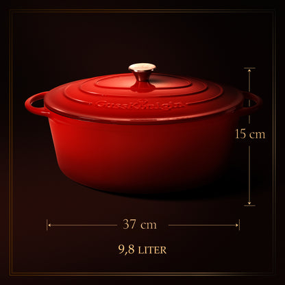 GUSSKÖNIGIN Ovaler Bräter Gusseisen – Gusseisen-Topf &amp; Schmortopf mit Deckel inkl. Zubehör