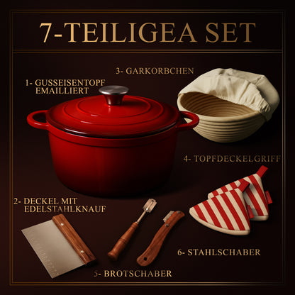 GUSSKÖNIGIN Runder Brottopf – Gusseisen-Topf zum Brotbacken mit Deckel inkl. Zubehör