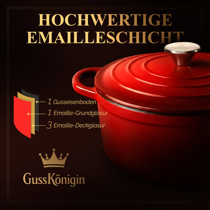 GUSSKÖNIGIN Runder Brottopf – Gusseisen-Topf zum Brotbacken mit Deckel inkl. Zubehör