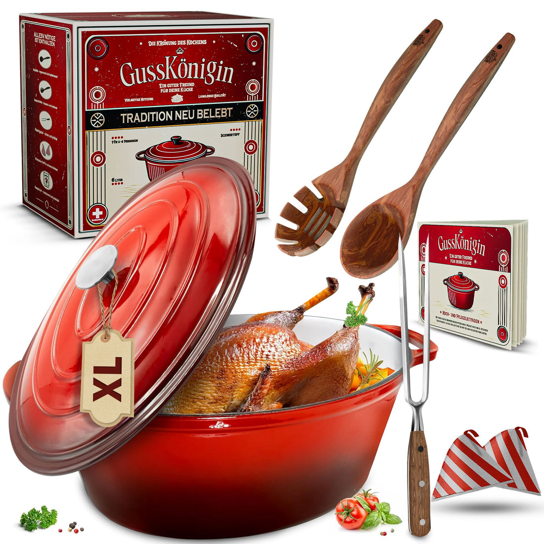 Gusskoenigin XL Oval-Set mit Braten-Zubehör