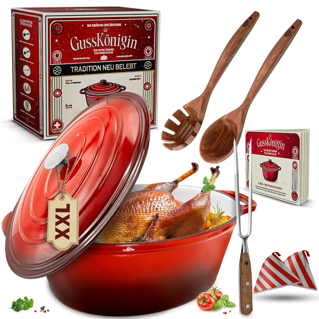 Gusskoenigin XXL Oval-Set mit Braten-Zubehör