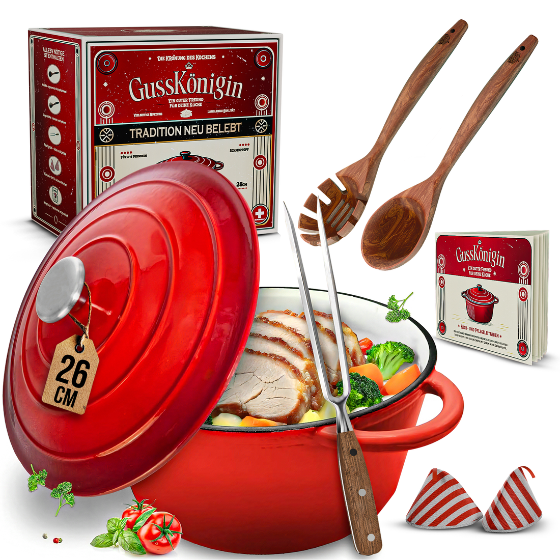 Gusskoenigin 26 cm Rund-Set mit Braten-Zubehör