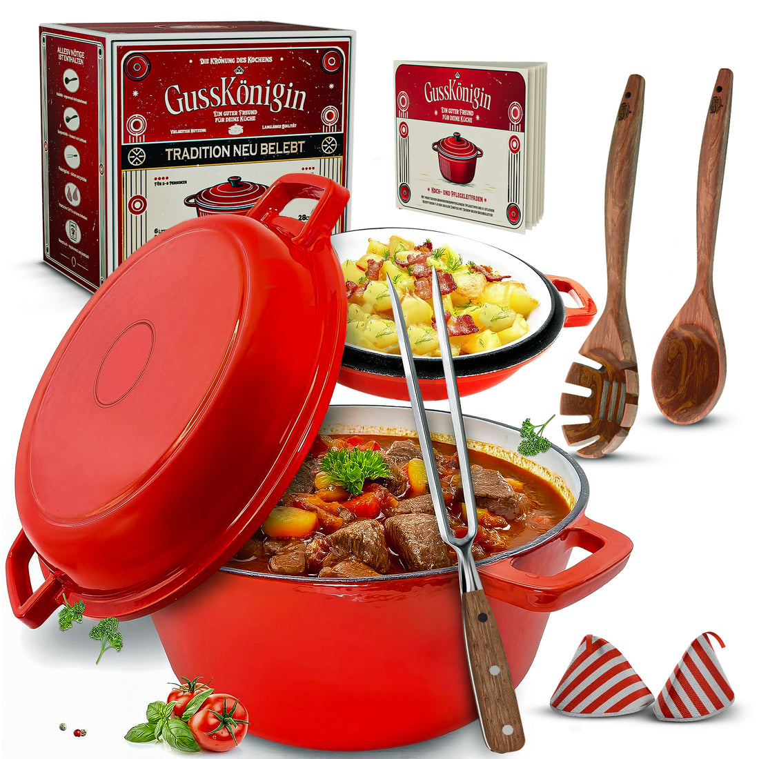 Gusskoenigin 2in1 Rund-Set mit Braten-Zubehör
