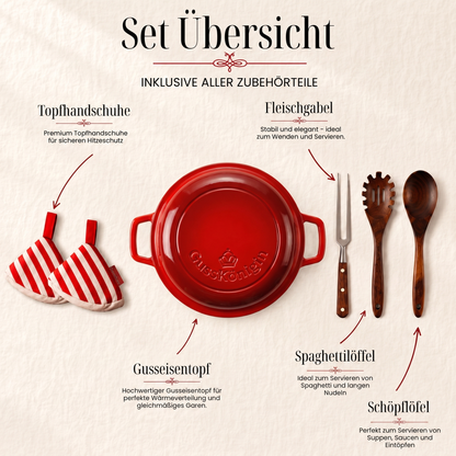 Runder Gusseisen Bräter / Dutch Oven + Zubehör - Schmorgerichte die begeistern. Ein Leben lang.